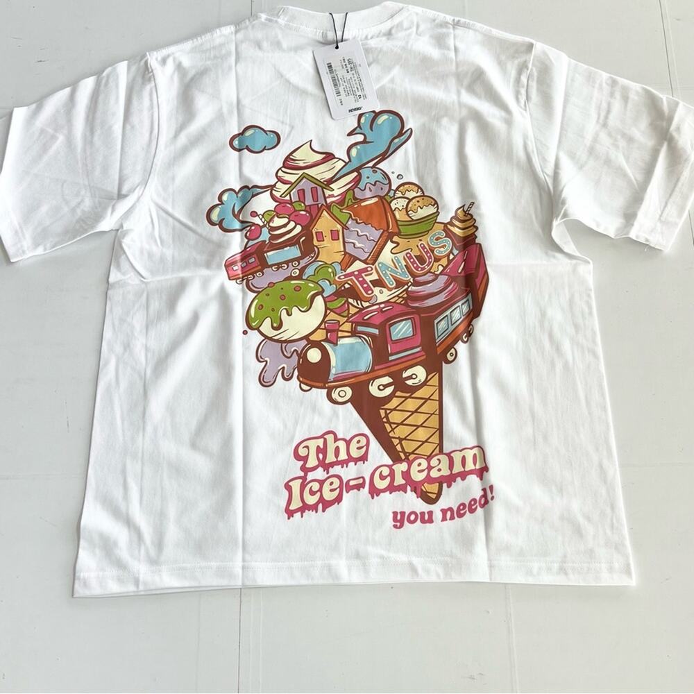 New HEYBIG Graphic Short Sleeve Tee Shirt TH-395 UNISEX SIZE L Ice Cream TNUS